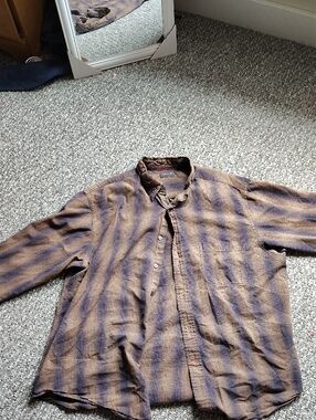 St. John's Bay Brown and Blue Plaid Casual Button-Up Shirt